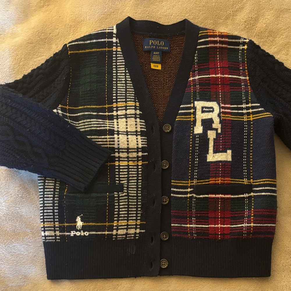 Polo by Ralph Lauren kids Navy Plaid Sweater cardigan